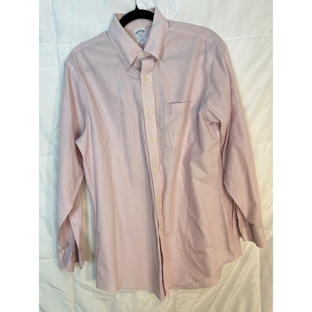 Brooks Brothers Non Iron‎ Slim Fit Pink Blue Stripe Button Down Shirt 15.5 34/35